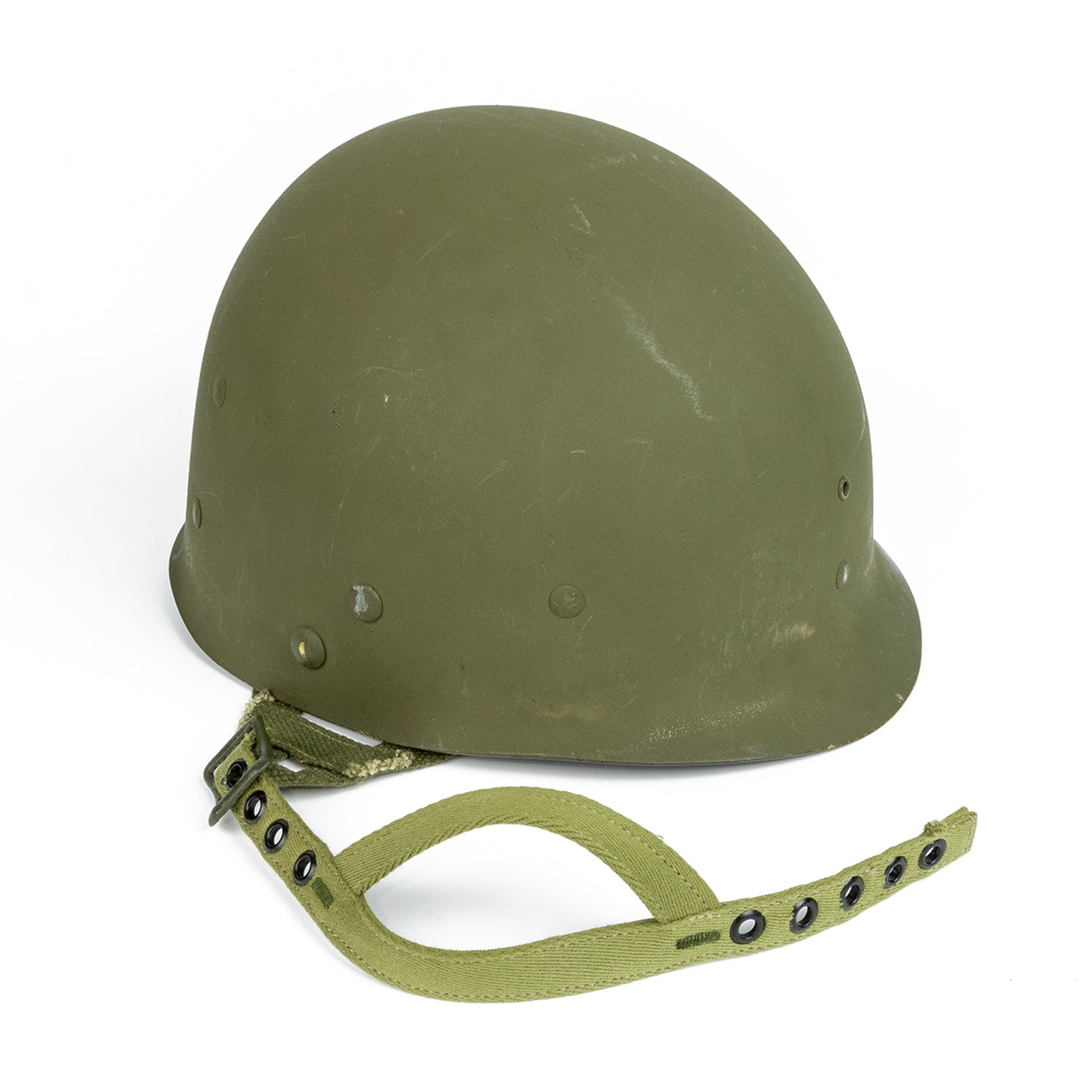 Mentonnière tissu OD#3 pour liner US M1  version parachutiste montée sur sous casque Westinghouse original