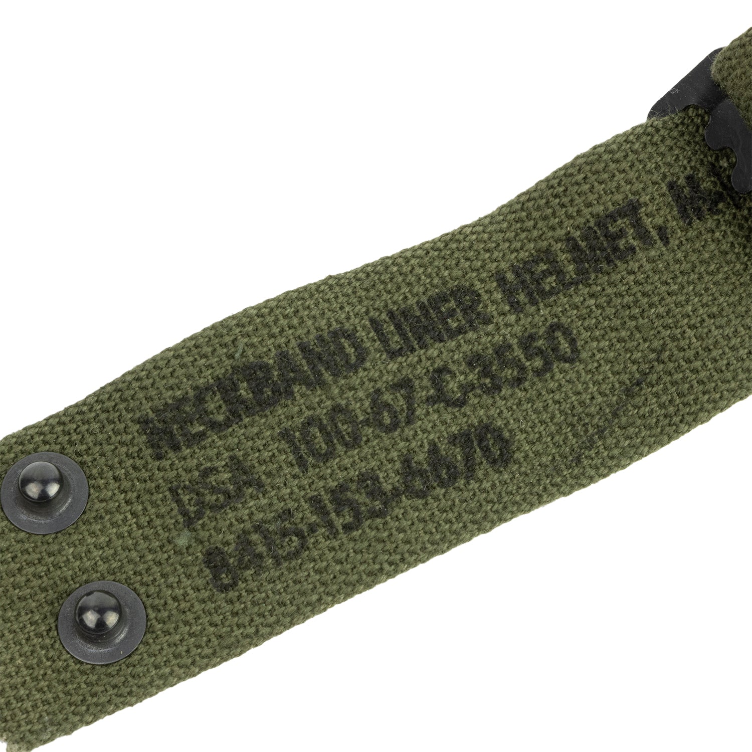 Neck Band US original daté de 1967, utilisé dans les sous-casque durant la guerre du Vietnam. Vue en gros plan du marquage.