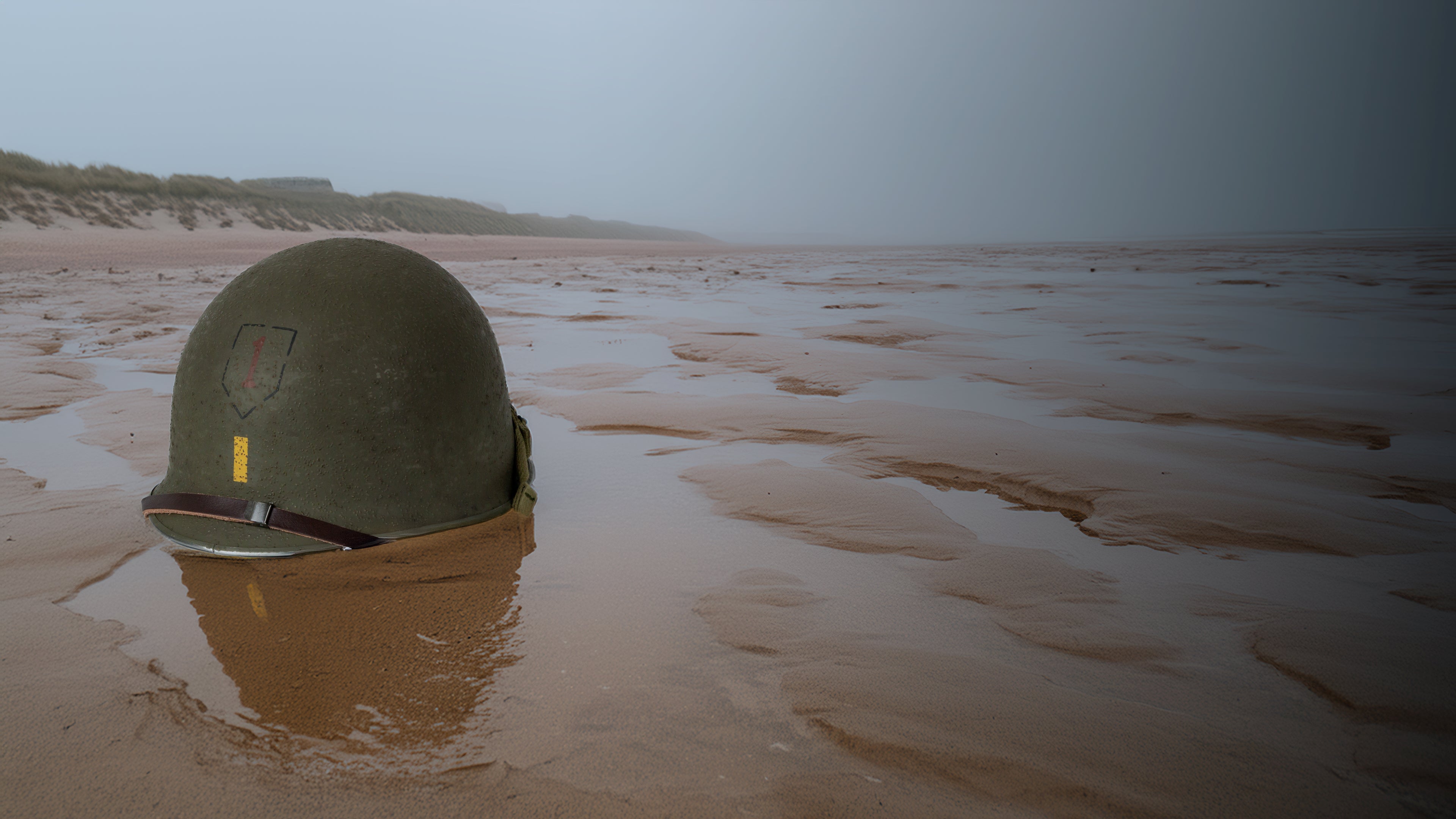 Bandeau Mon Casque M 1st ID 2nd Lieutenant sur un plage.